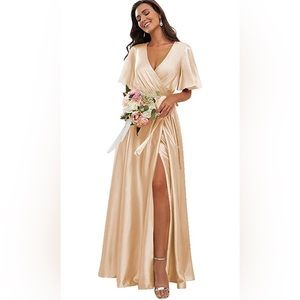Champagne/Gold Satin Bridesmaid Dress
